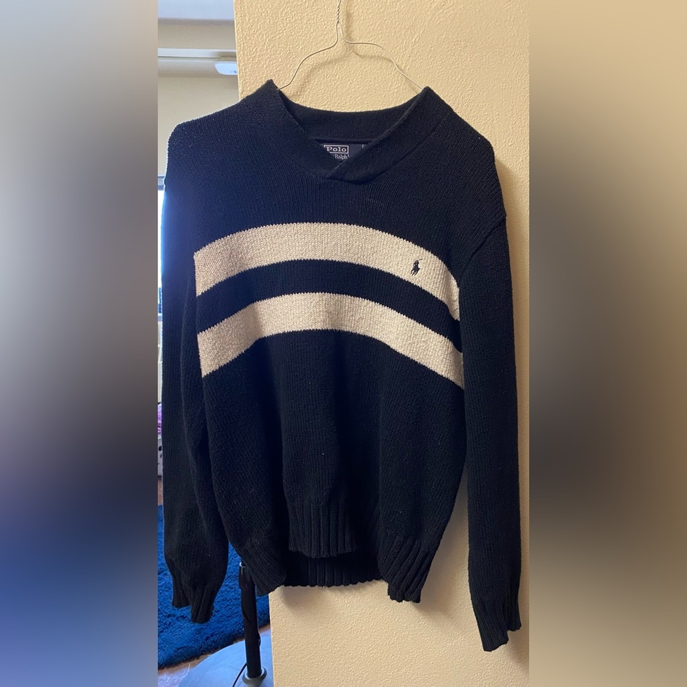 Men’s Polo Ralph Lauren collared black and white striped sweater